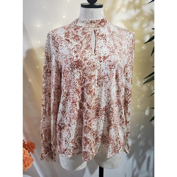 Chicos Snake Animal Print Balloon Sleeve Keyhole Neck Blouse Womens Size 2 US L - Picture 1 of 10